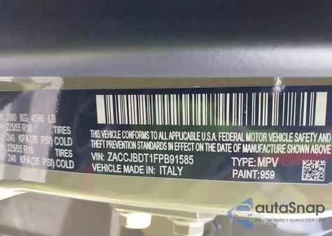 2015 Jeep Renegade Limited from USA, damaged, VIN ZACCJBDT1FPB91585